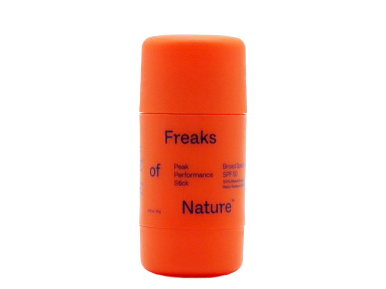 Orange stick of 'Freaks of Nature' on a white background
